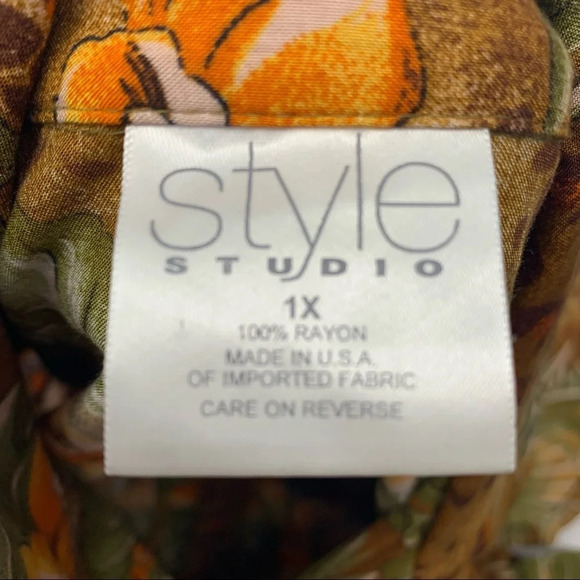 Vintage Blouse Top Woman 1X Floral Leaf Print 3/4 Sleeve Button Front Office - Picture 7 of 11